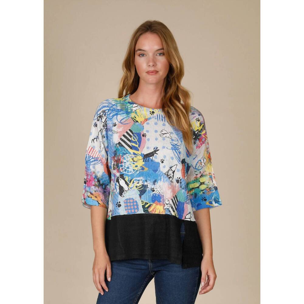 NEW INOAH color splash waffle knit top in blue